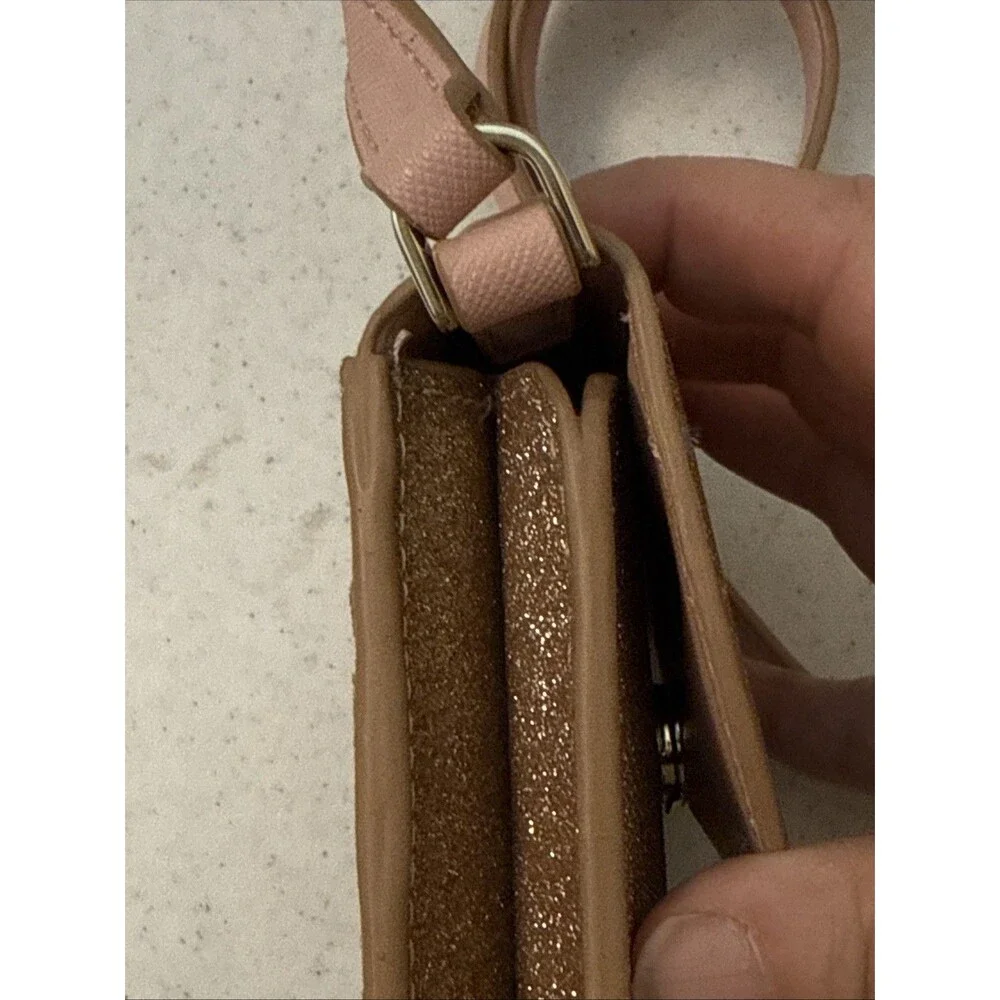 Kate Spade Tinsel Glitter Phone Flap Crossbody Purse Rose Gold NWOT
